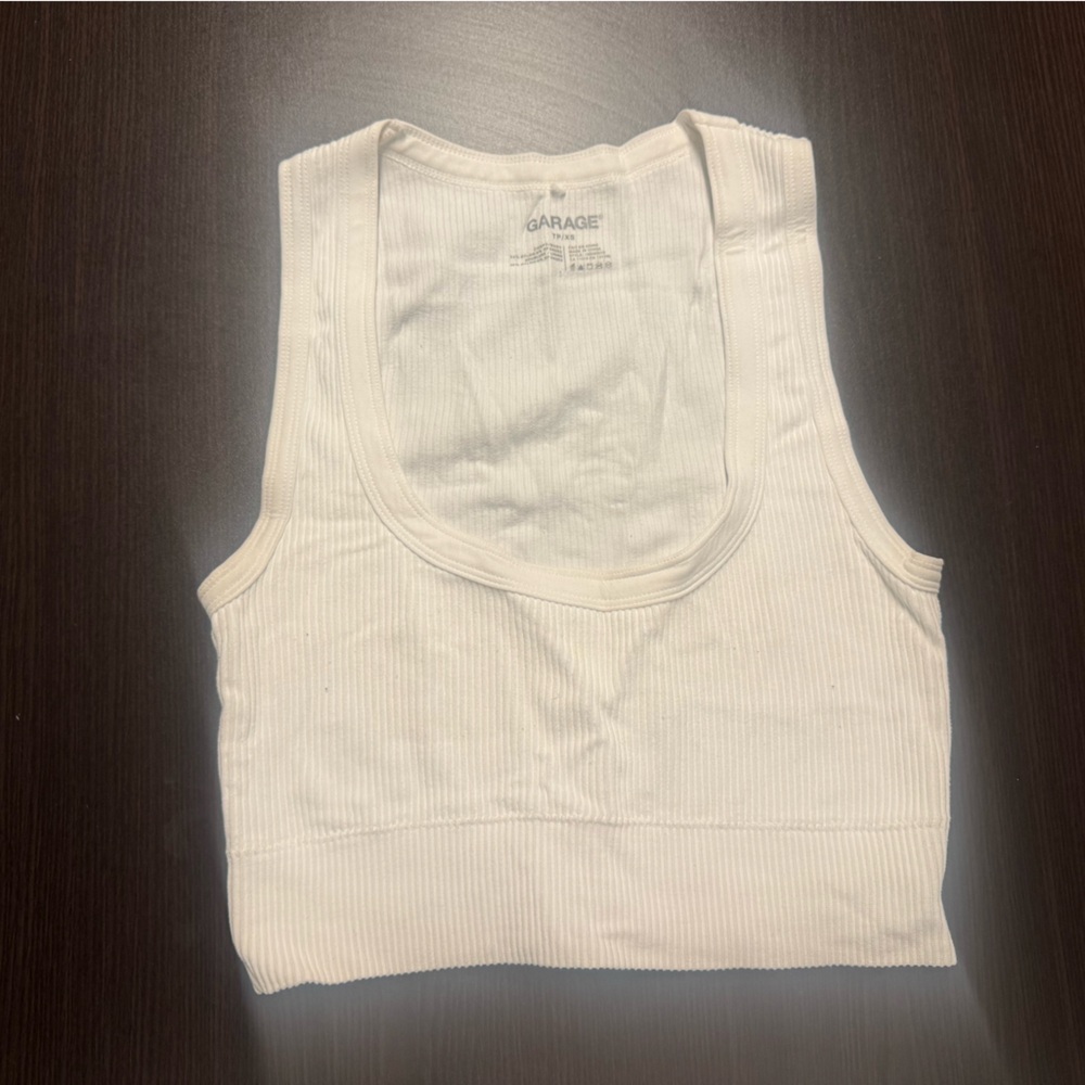 Garage White Ribbed Tank Top